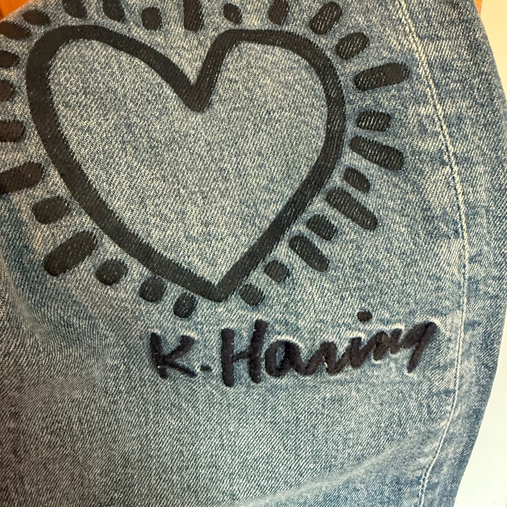 H&M Blue Keith Haring Heart-Patterned Wide Leg Jeans - Picture 9 of 10